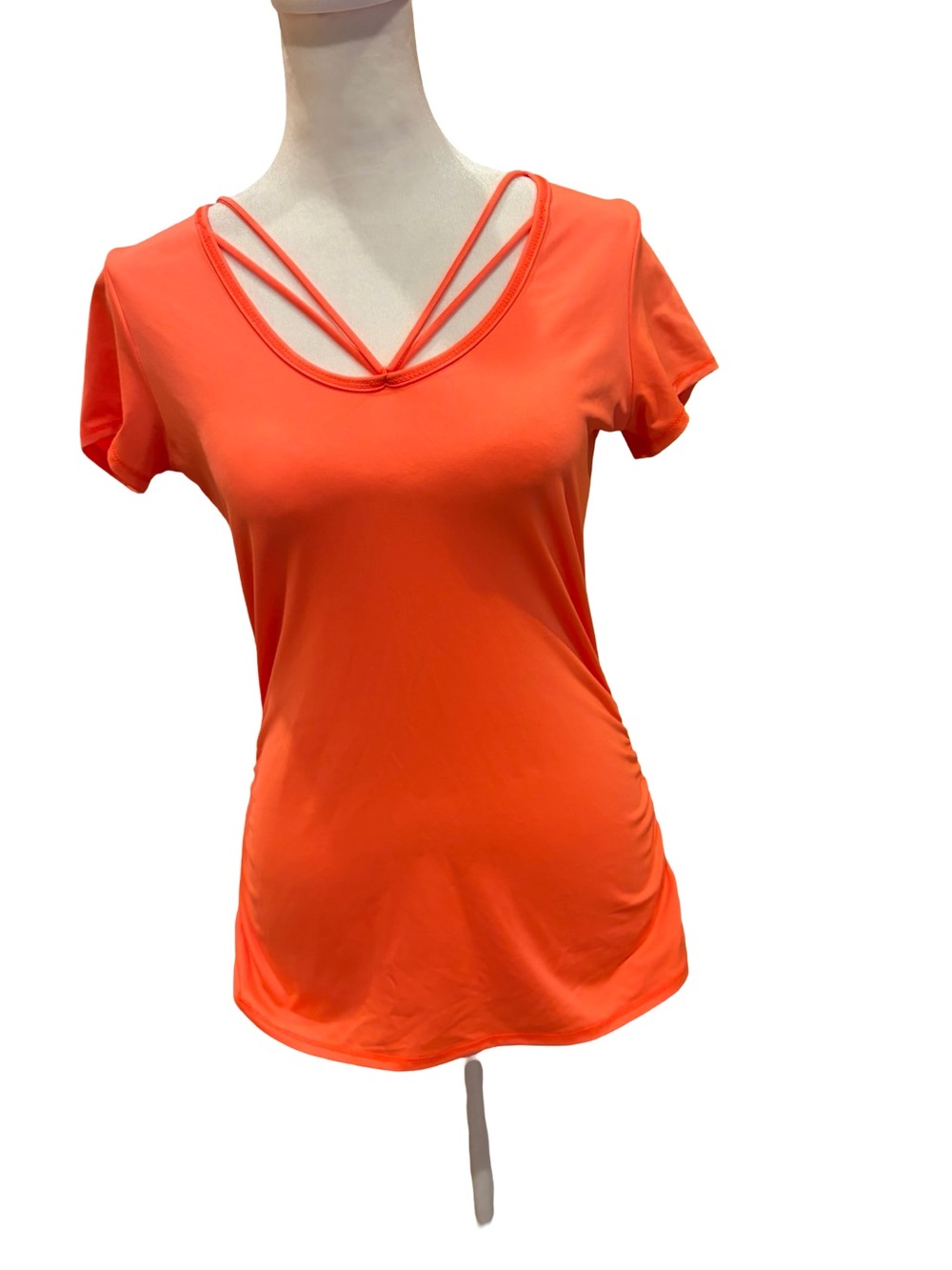 Lucky in Love Bright Orange Short Sleeve V-Neck Top with Double Straps